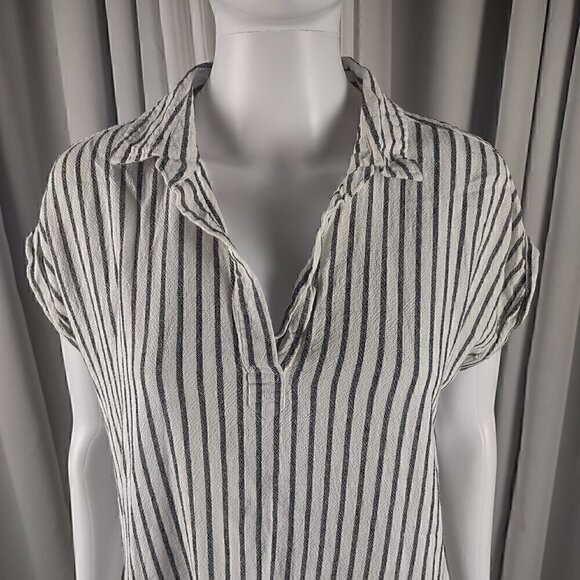 Thread And Supply Linen Blend Fringe Bottom Striped Pullover Dress Size Small - Picture 2 of 11